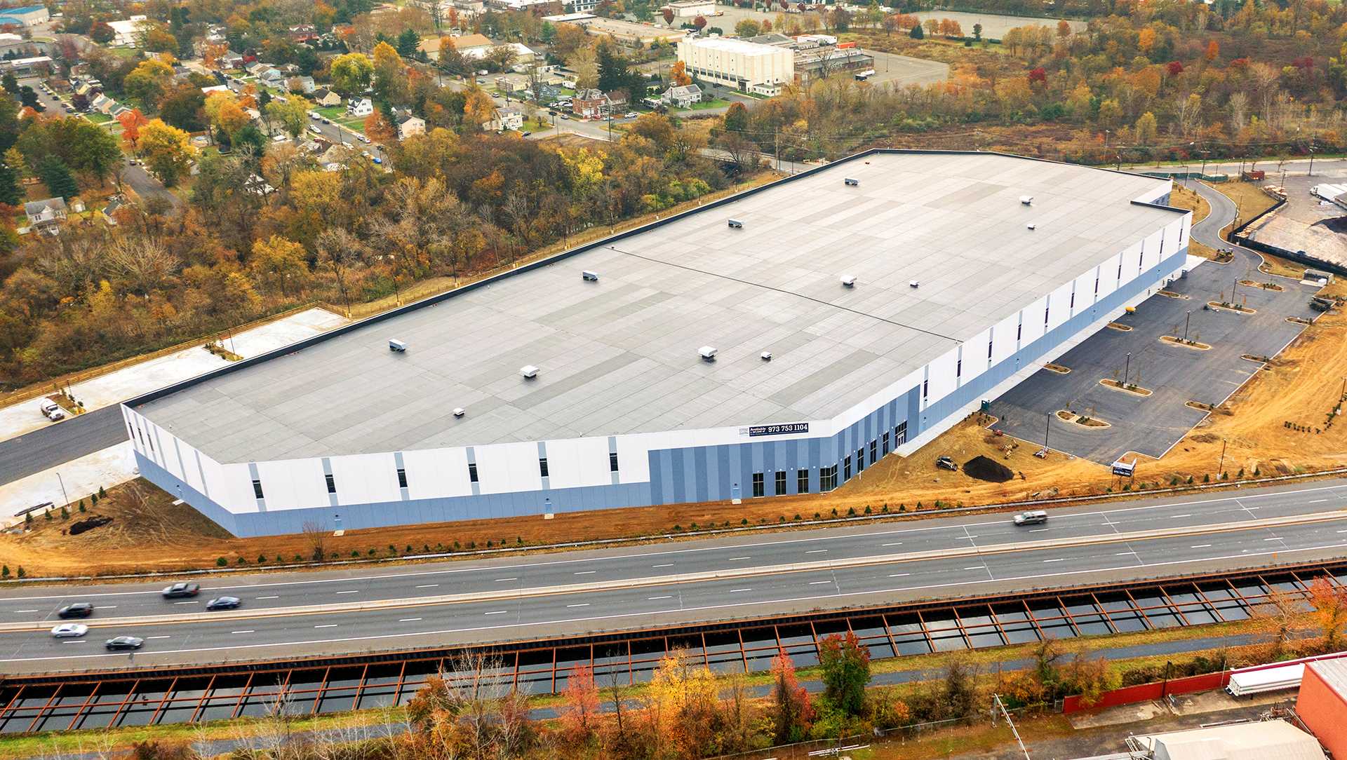 Aerial photo of the Lawrence Logistics Center, located at 40 Enterprise Avenue in the Lawrence Township, NJ